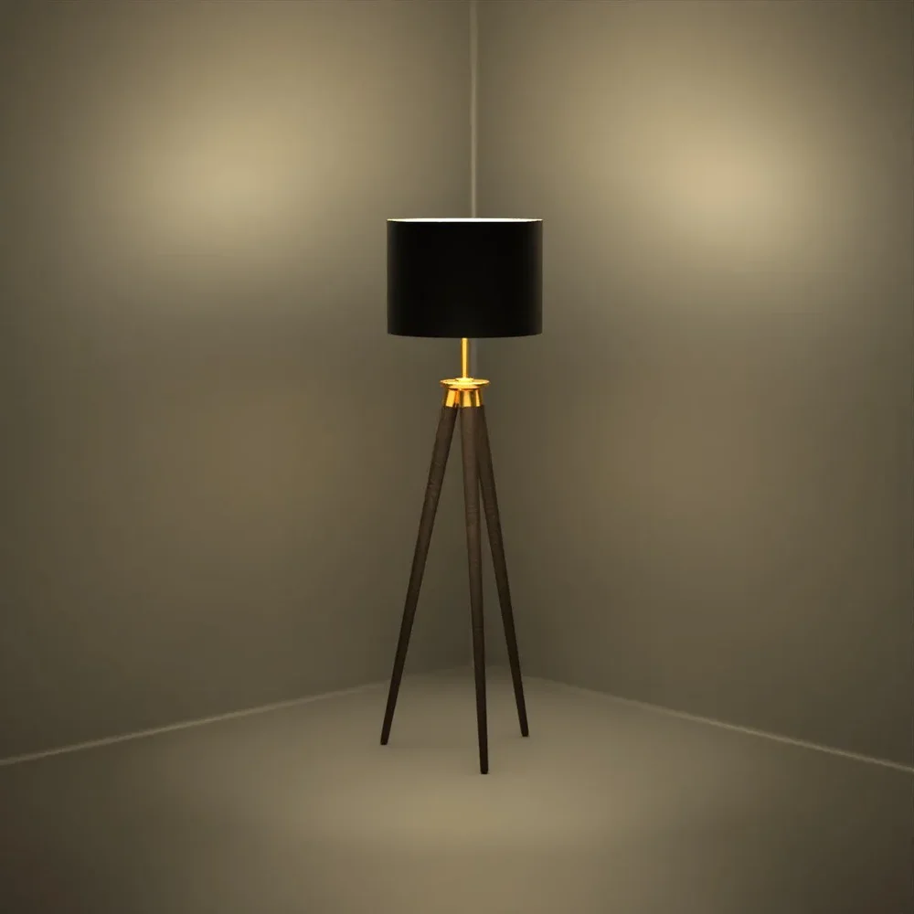 Dark Wood Black Shade Lamp