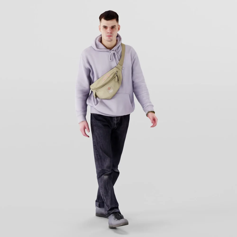 Guy In Lilac Hoodie Is Walking