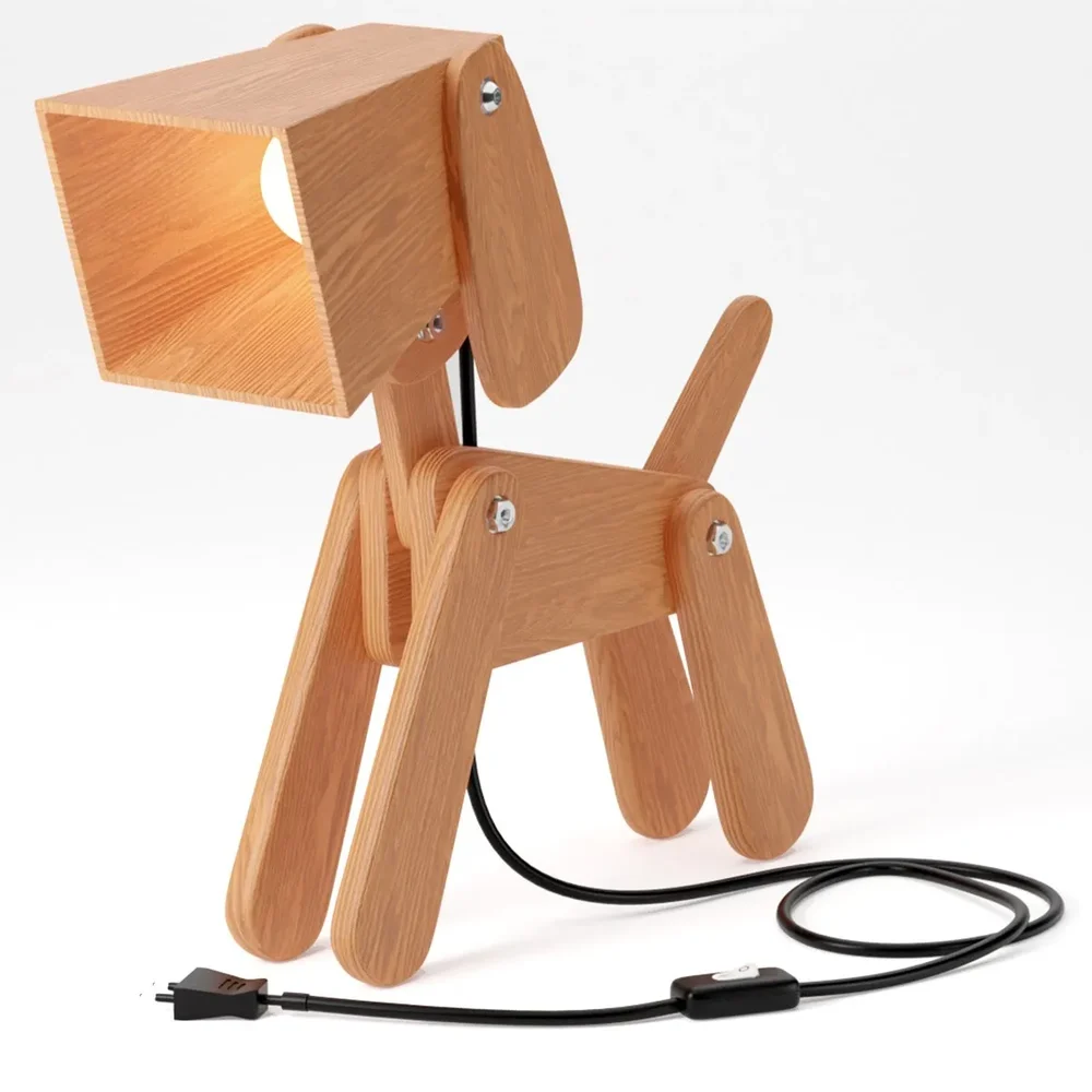 Creative Wooden Dog Table Lamp