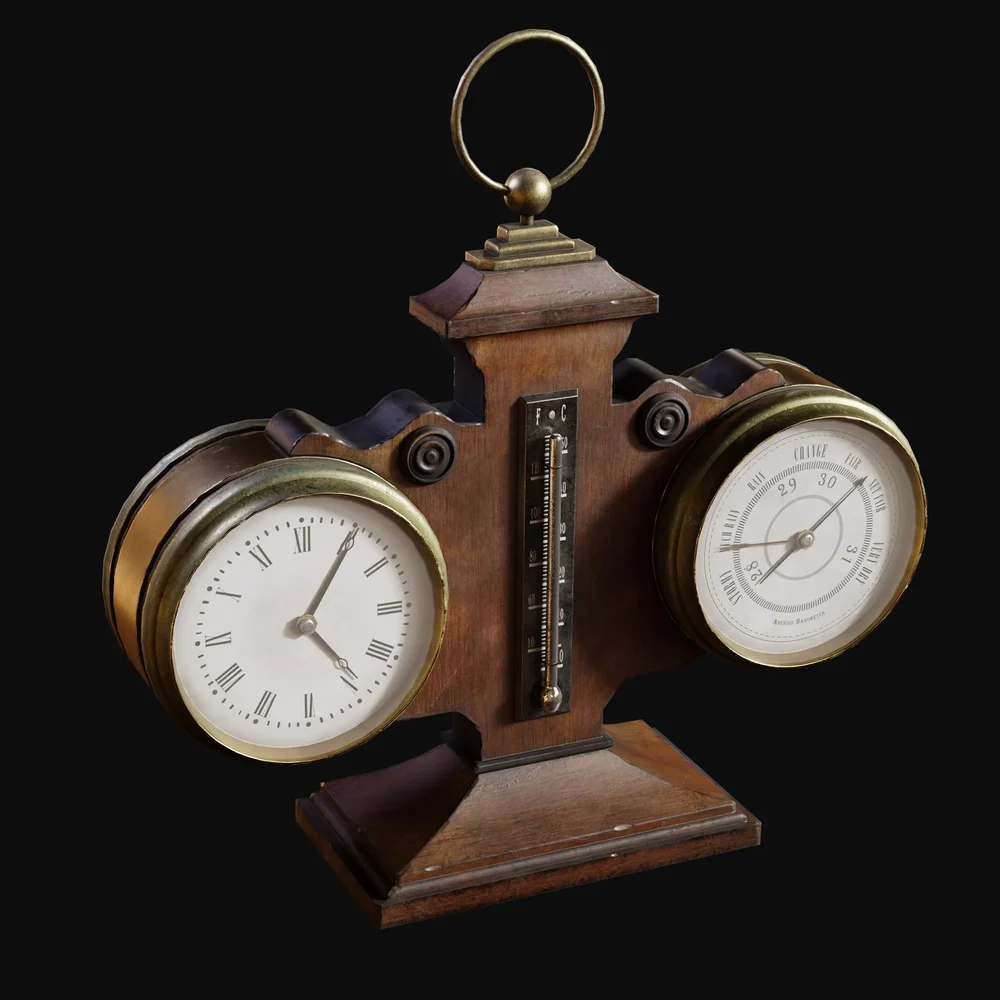 1800s Clock Barometer Desk Piece
