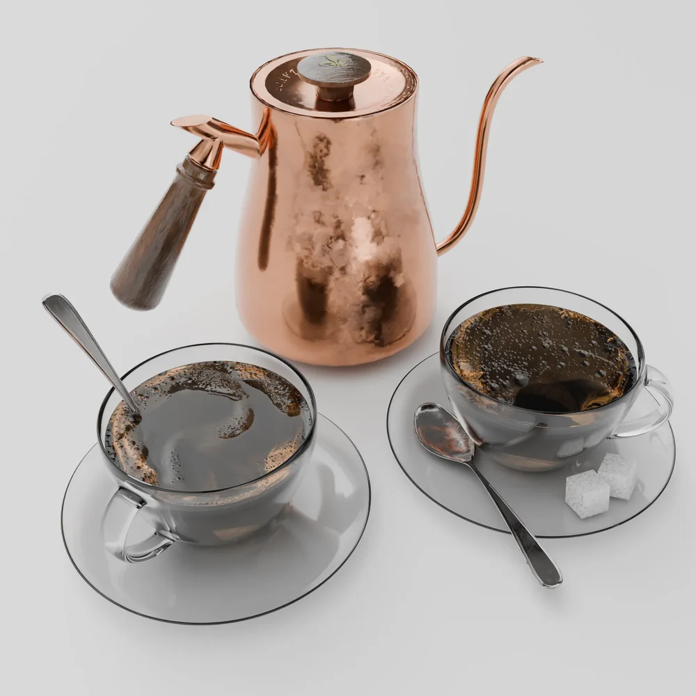 Copper Kettle And Glass Coffee Set