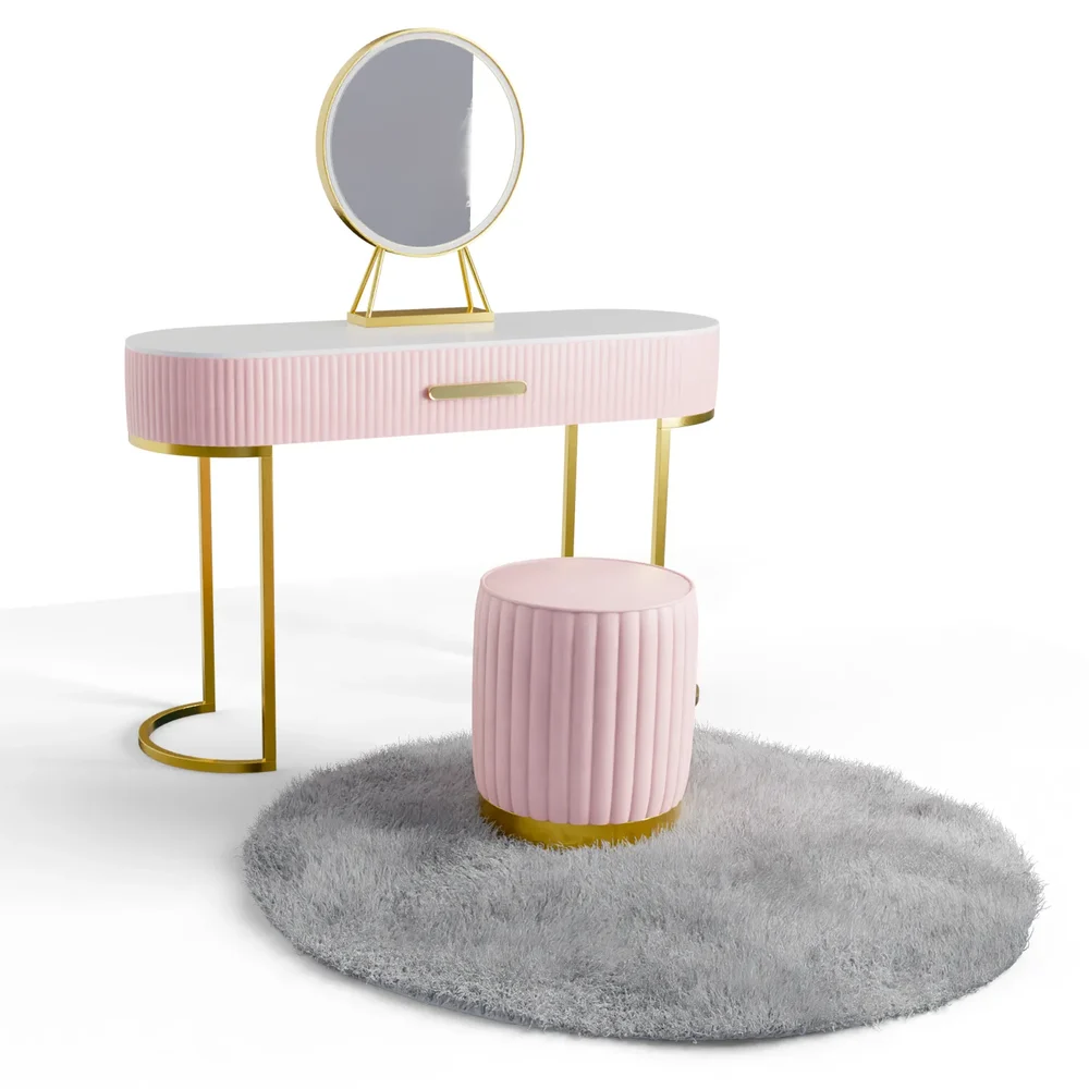 Dresser With Pouf And Mirror