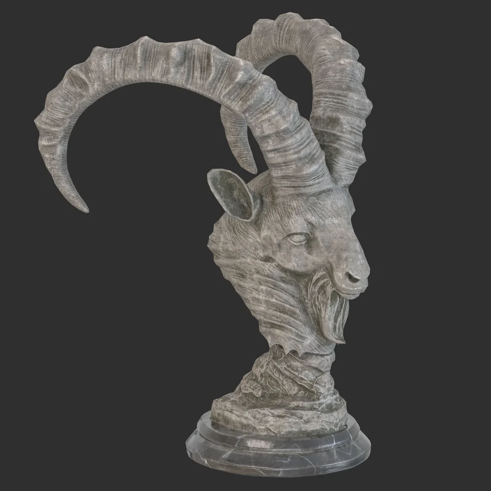 Goat Bust Stone Statue