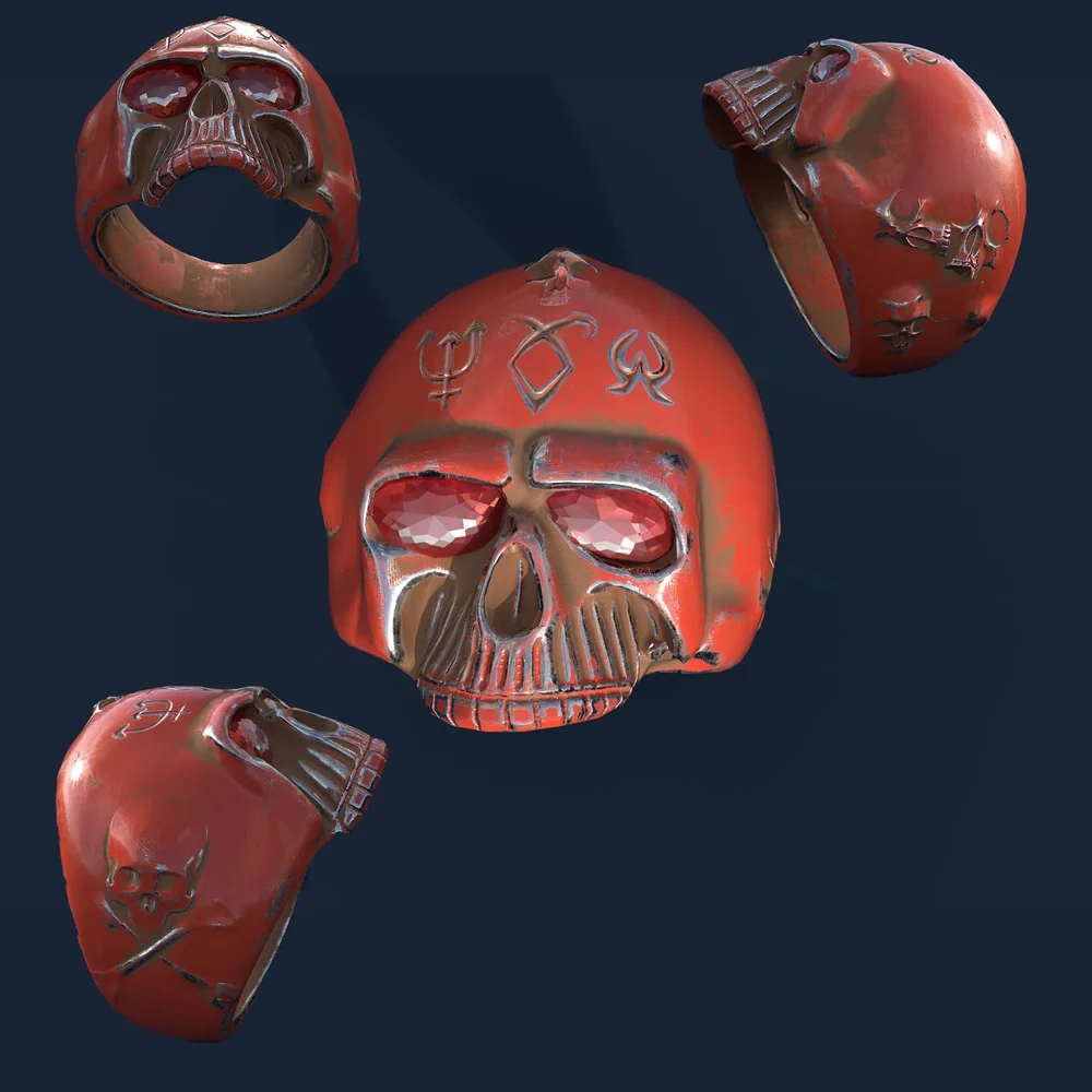 Red Unique Skull Ring – Game Ready