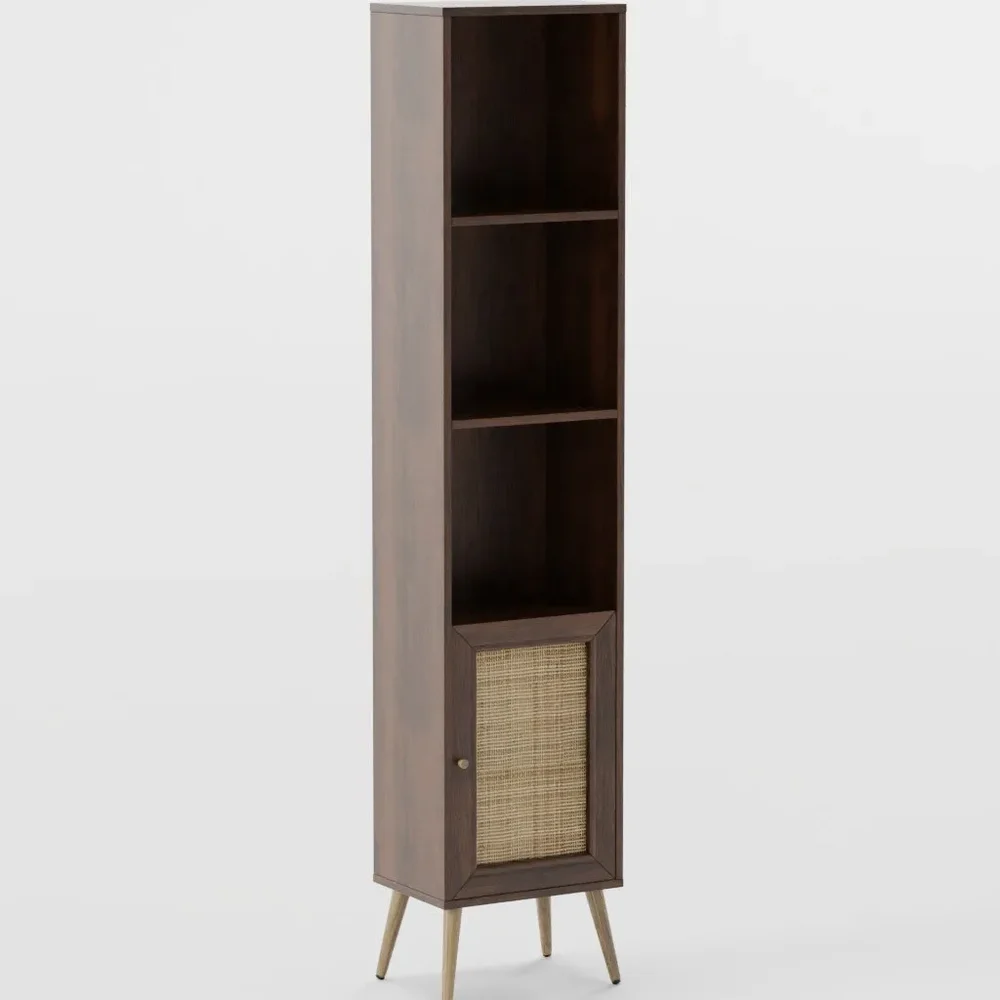 Wood And Rattan Bookshelf