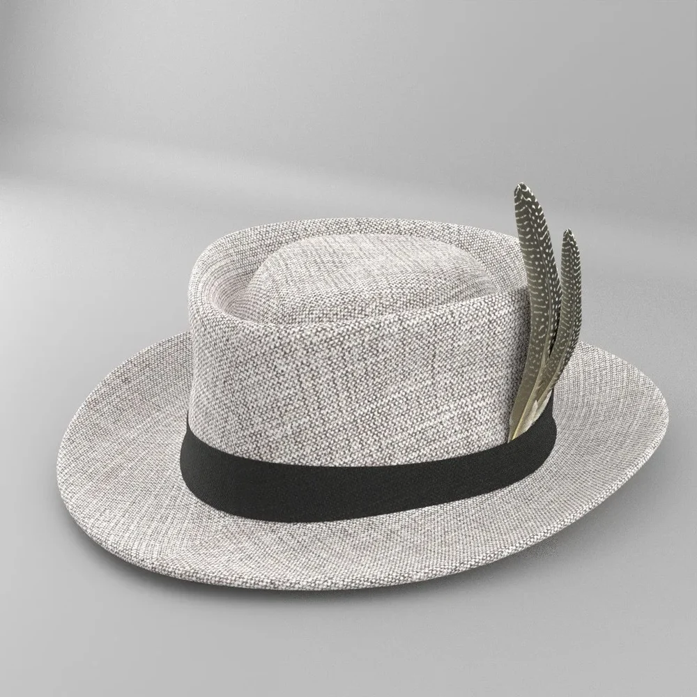 Grey Felt Fedora Hat With Bird Feather