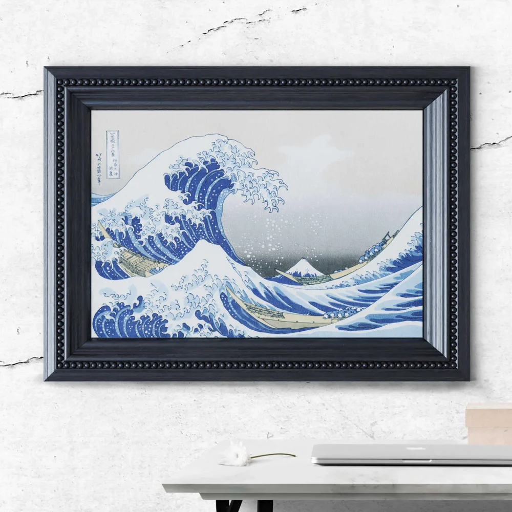 Japanese Woodcut Print With Black Wood Frame