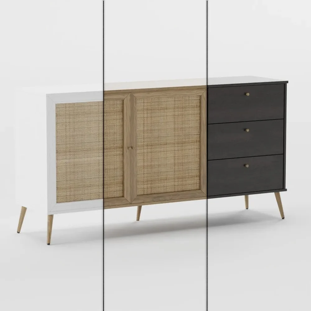 Wood And Rattan Dresser