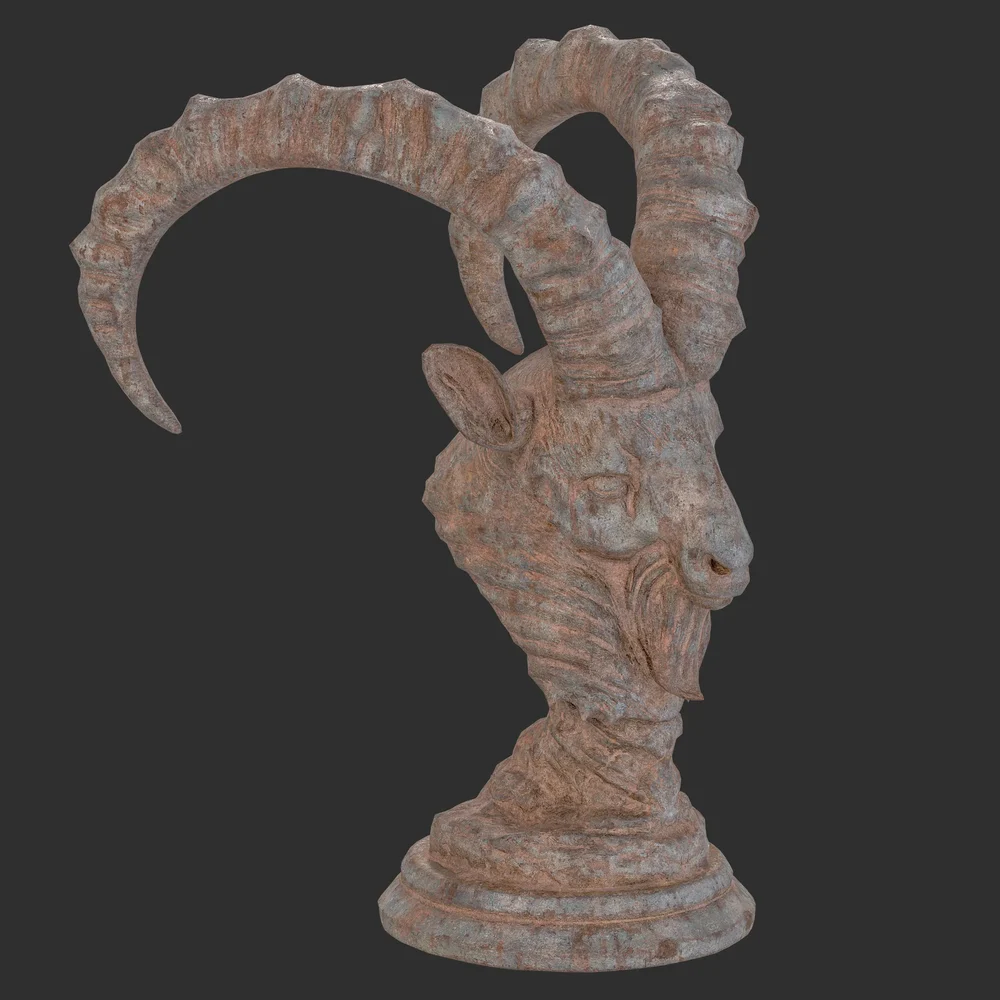 Goat Bust Rusted Statue
