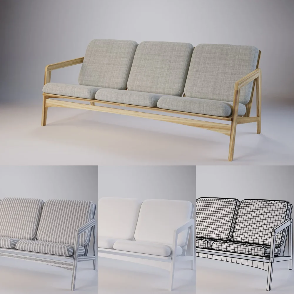 L Wooden Scandinavian Sofa