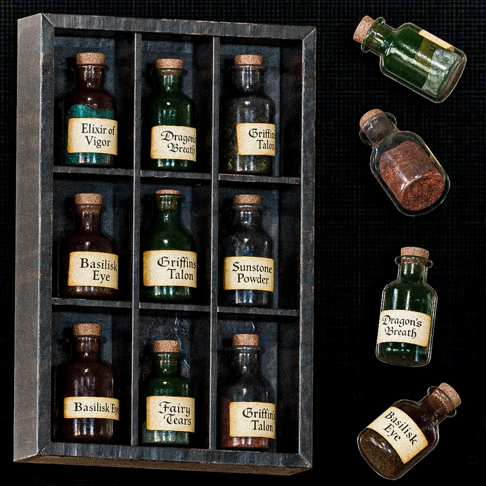 Wall Potion Rack With Bottles