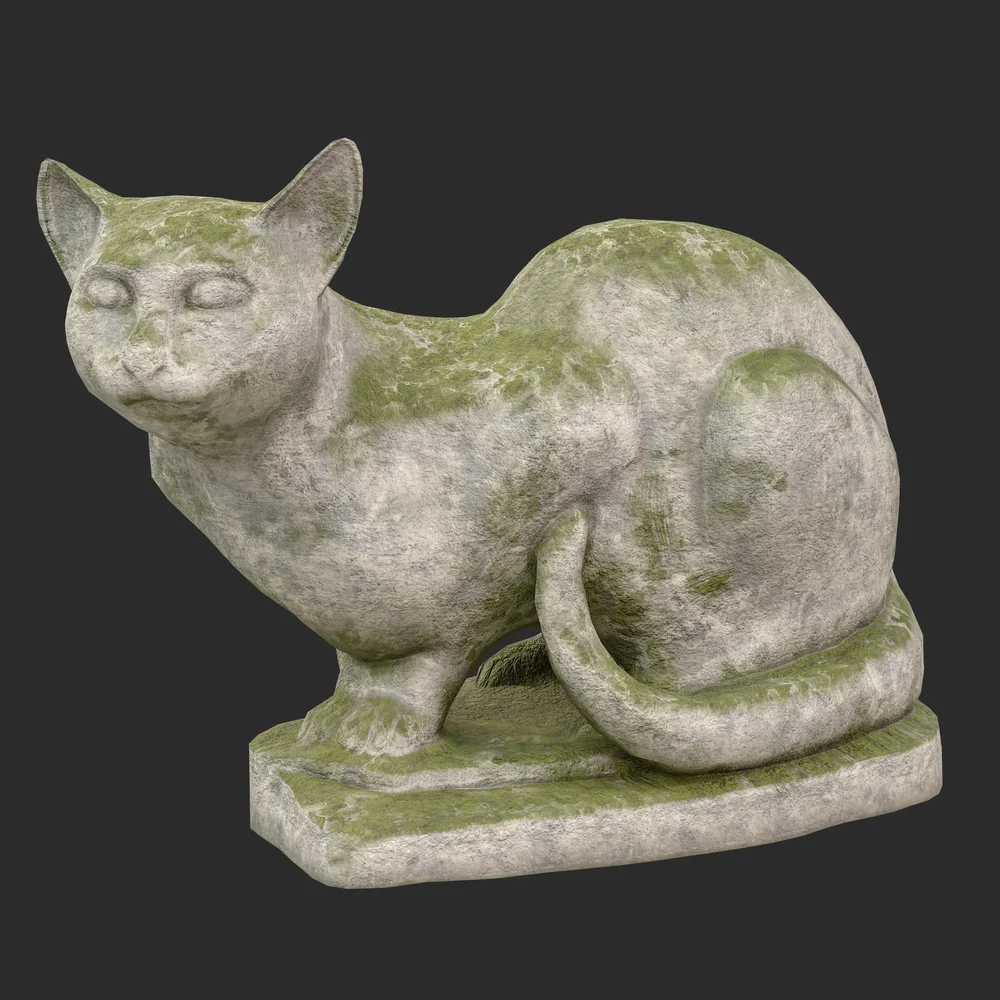 Sitting Cat Stone Moss Statue