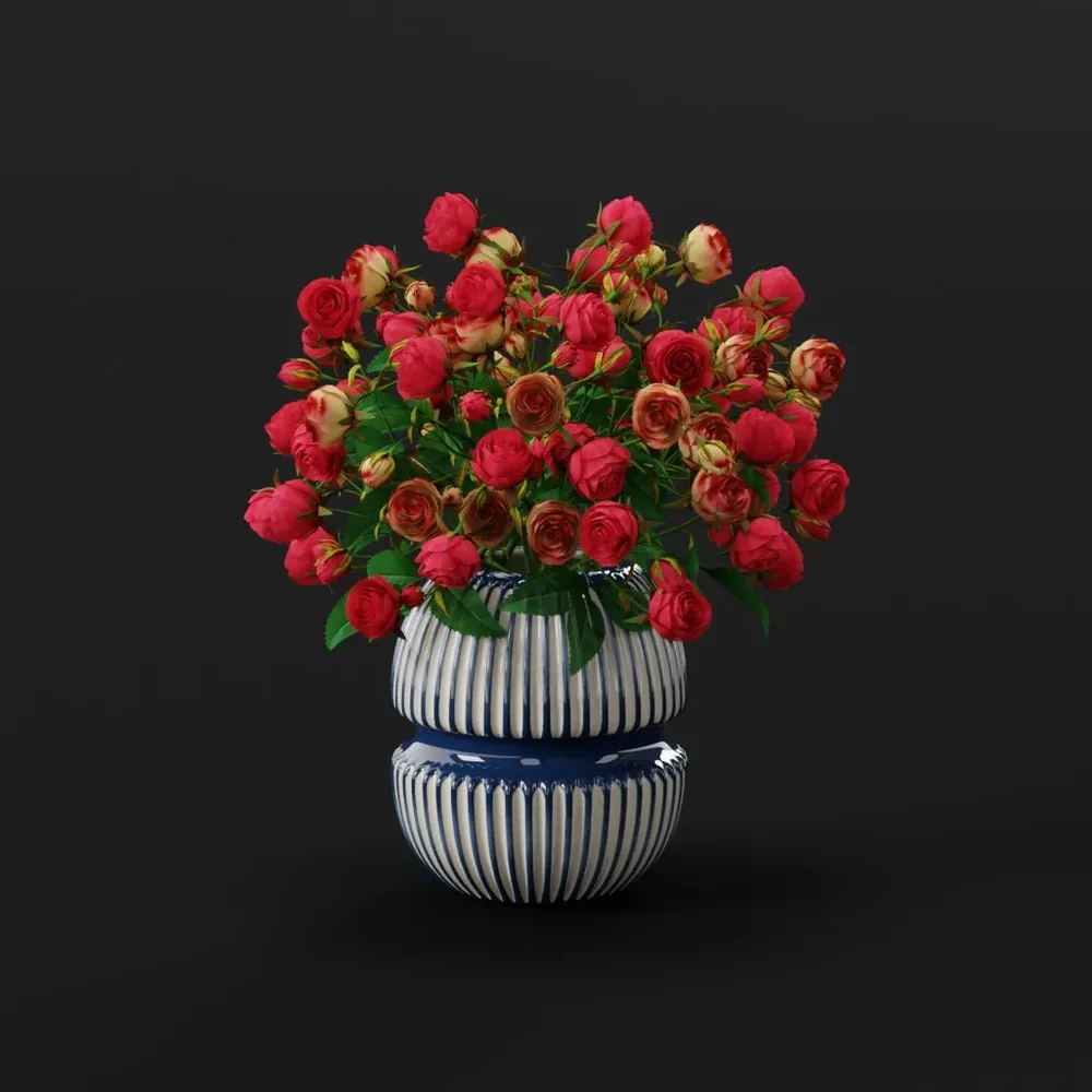 Red And Yellow Roses In White Vase
