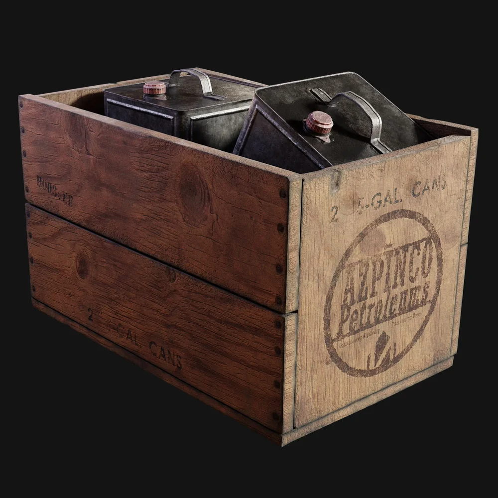 Wooden Crate Of Oil Cans