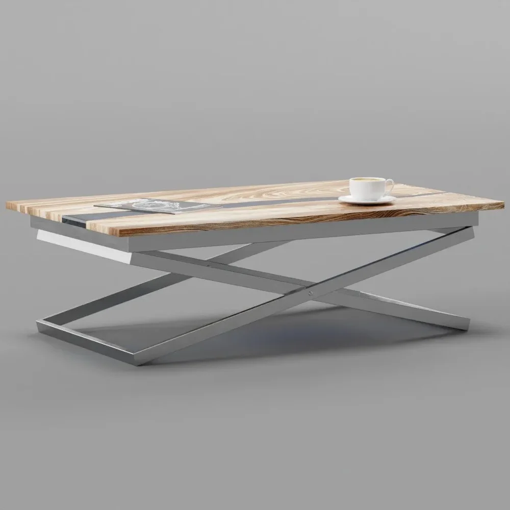 Wooden Table With A Strip Of Epoxy Resin