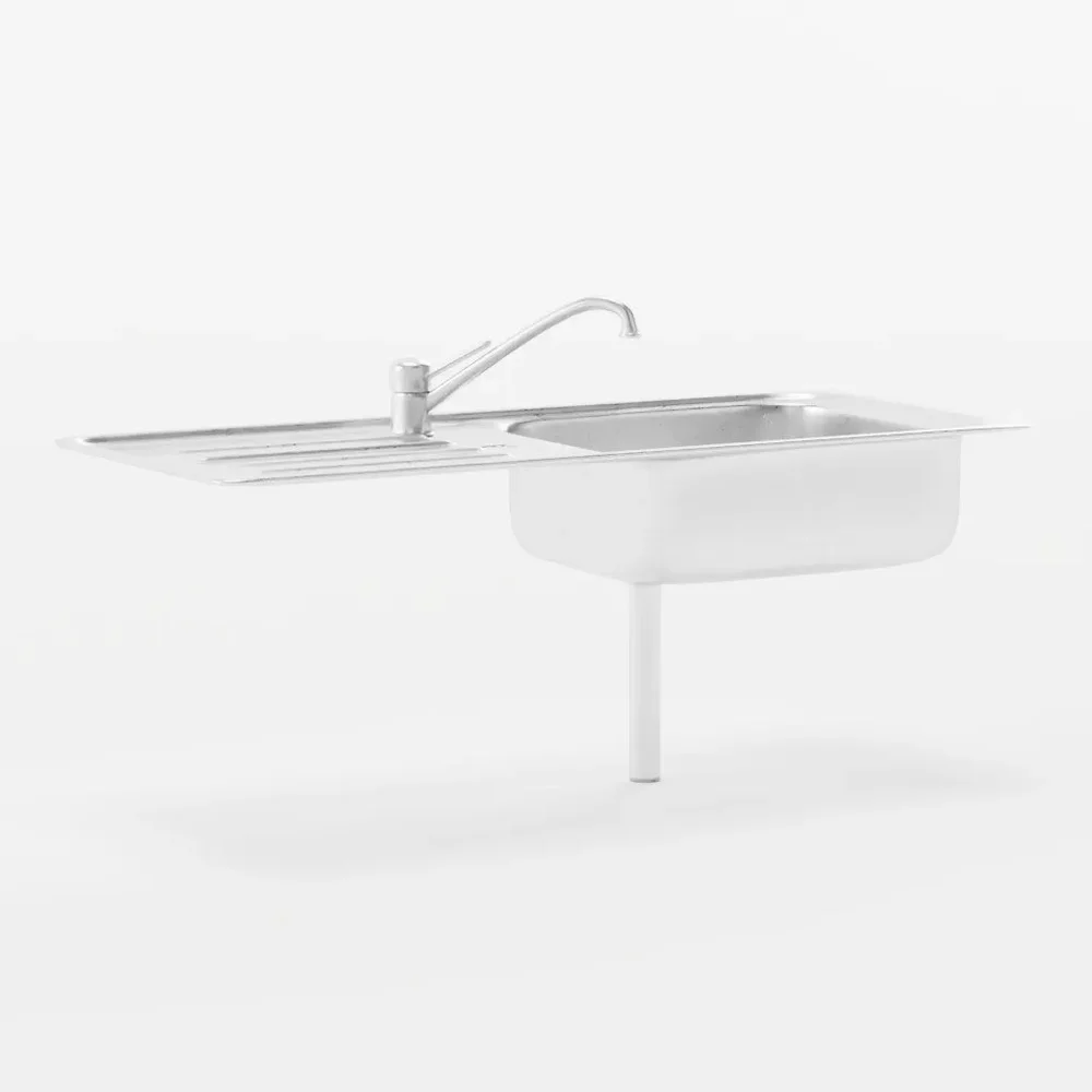 Kitchen Sink With Cut-Out Boolean And Faucet, Stainless Steel