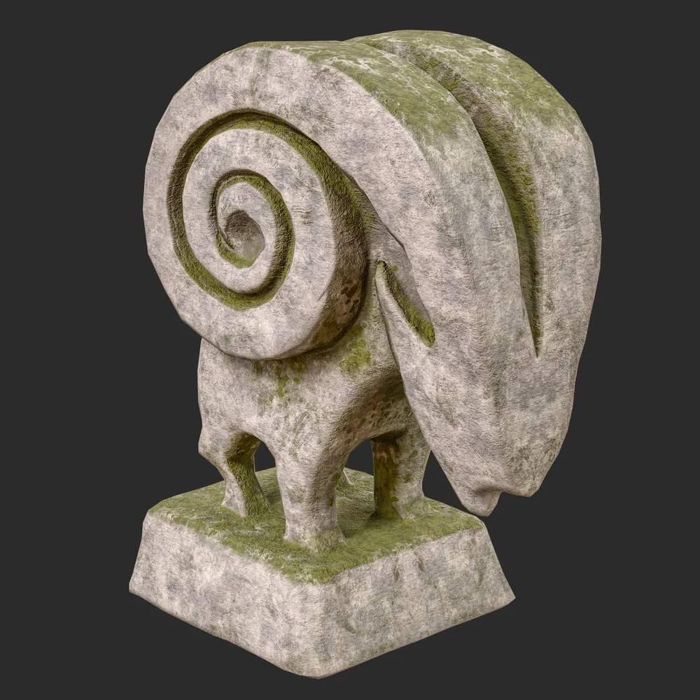 Ram Abstract Moss Stone Statue