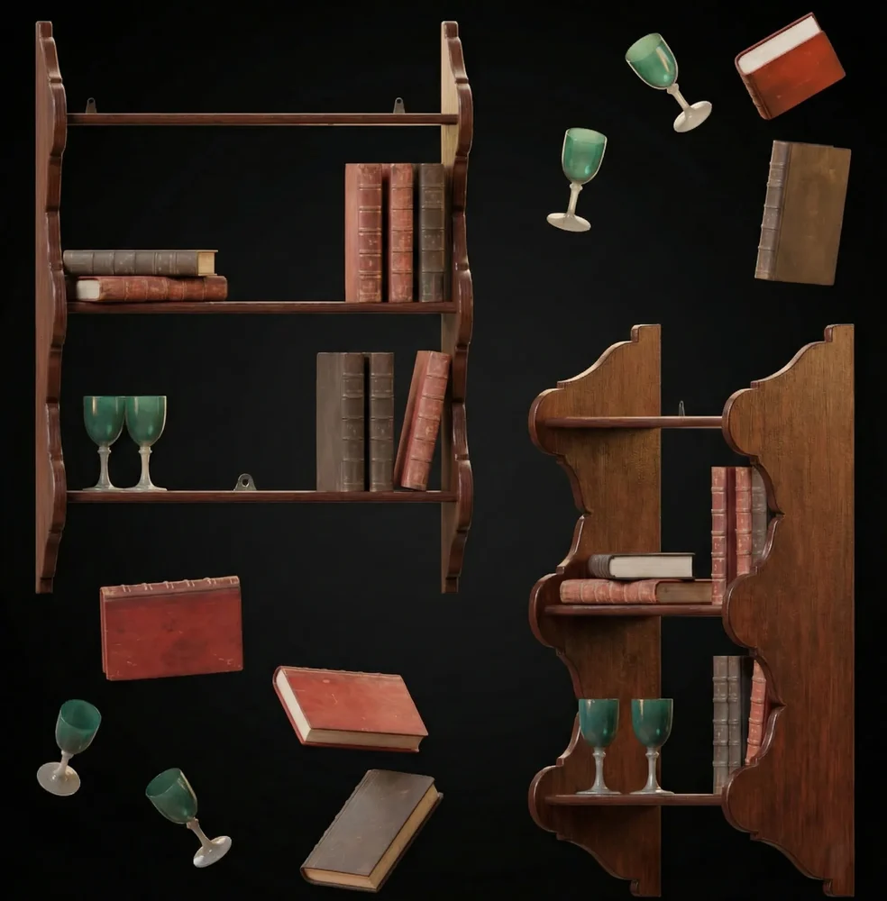 Antique Bookshelf With Glasses
