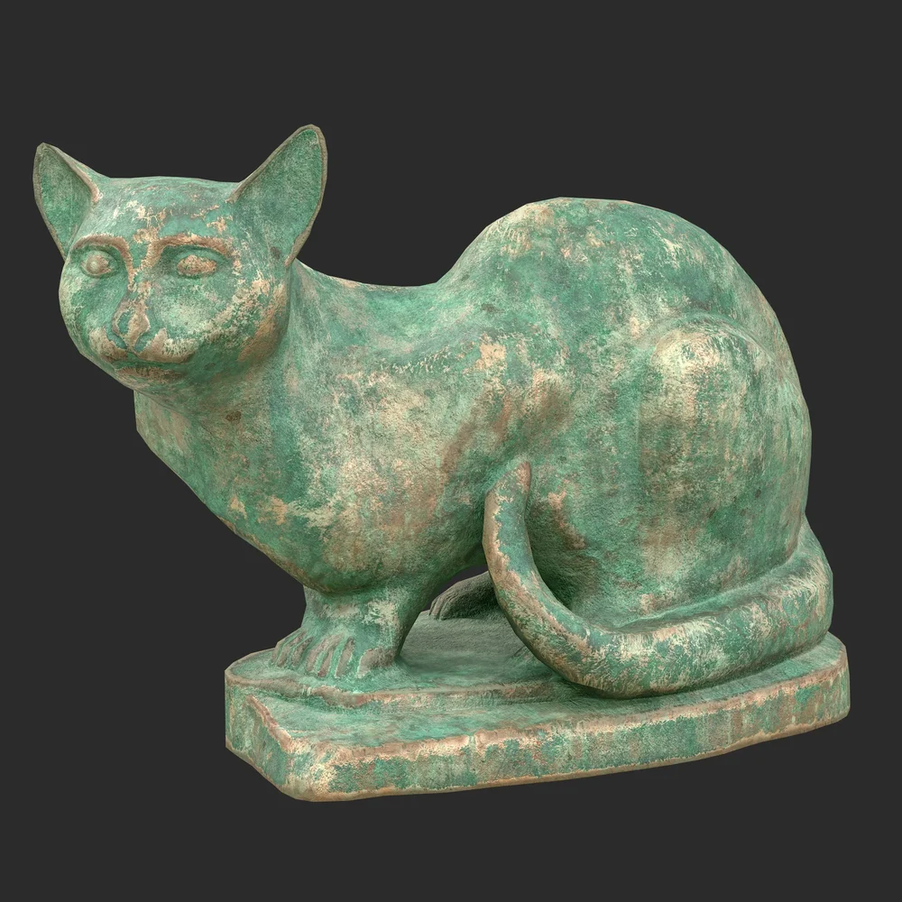 Sitting Cat Oxydated Statue