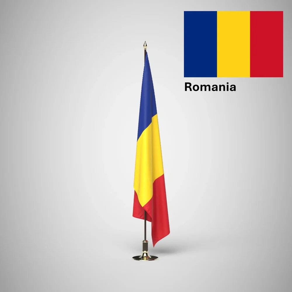 Romania Ceremonial Flag On Stand