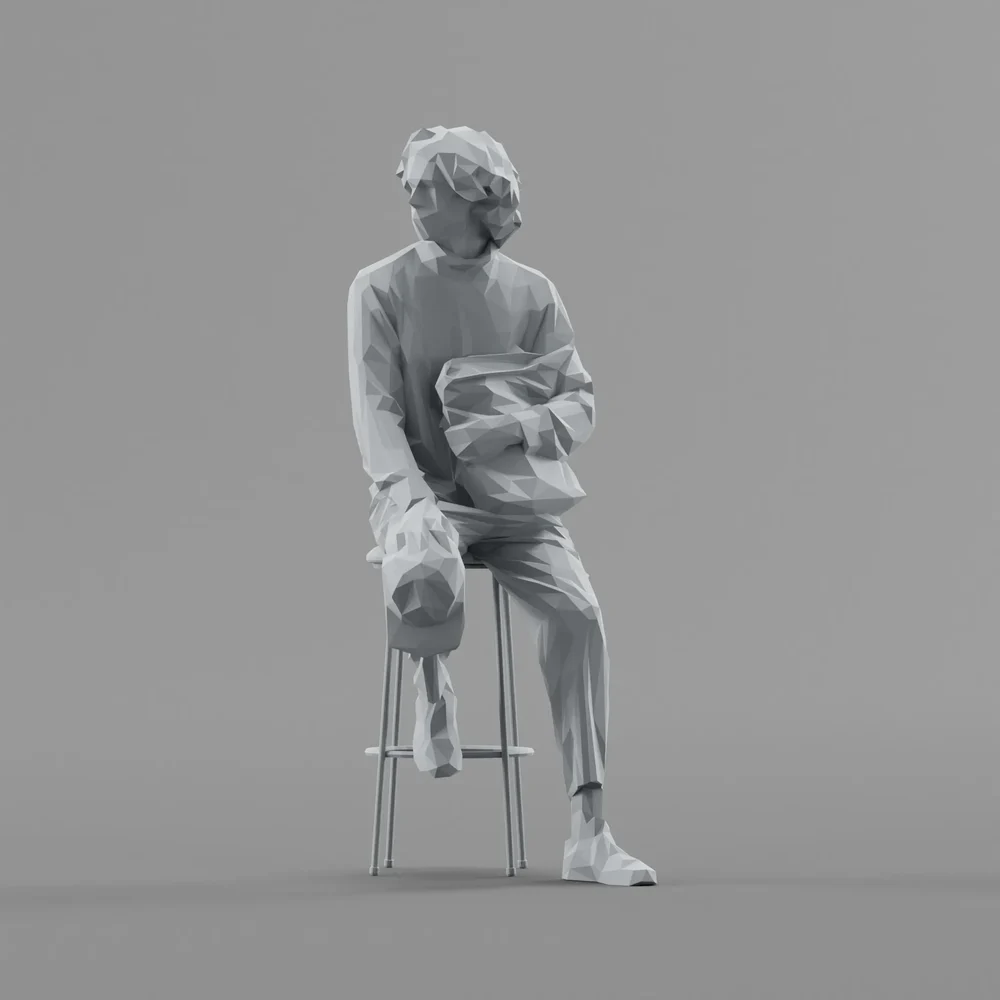Lowpoly Male Sitting On A Bar Stool