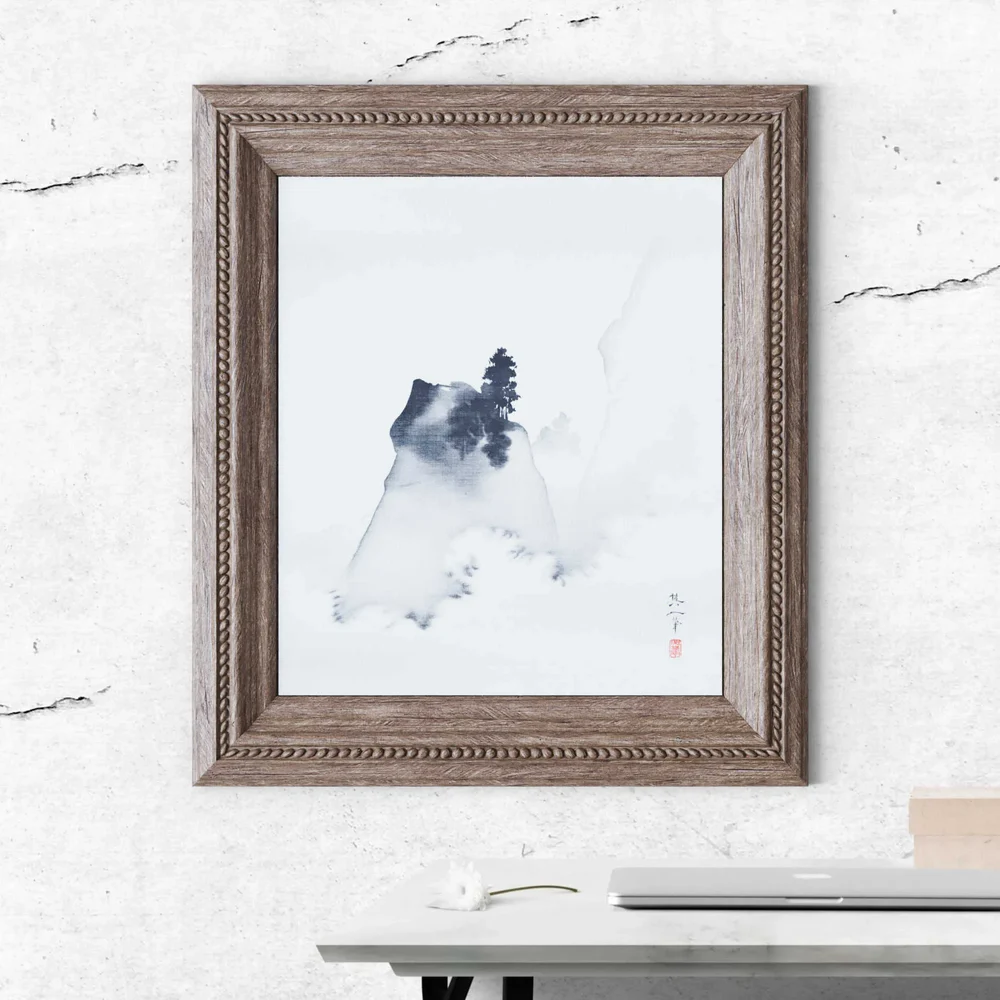 Black And White Japanese Aquarelle With Wood Frame