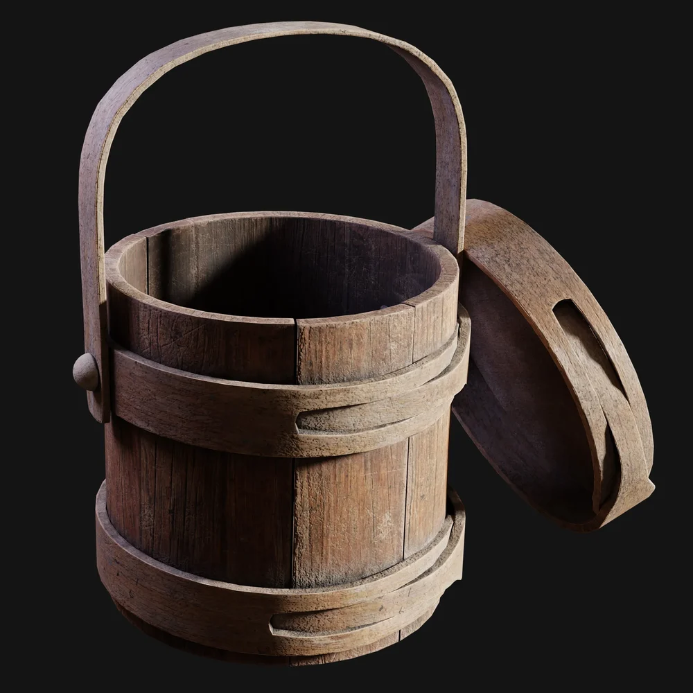 Coopered Wooden Pail With Lid