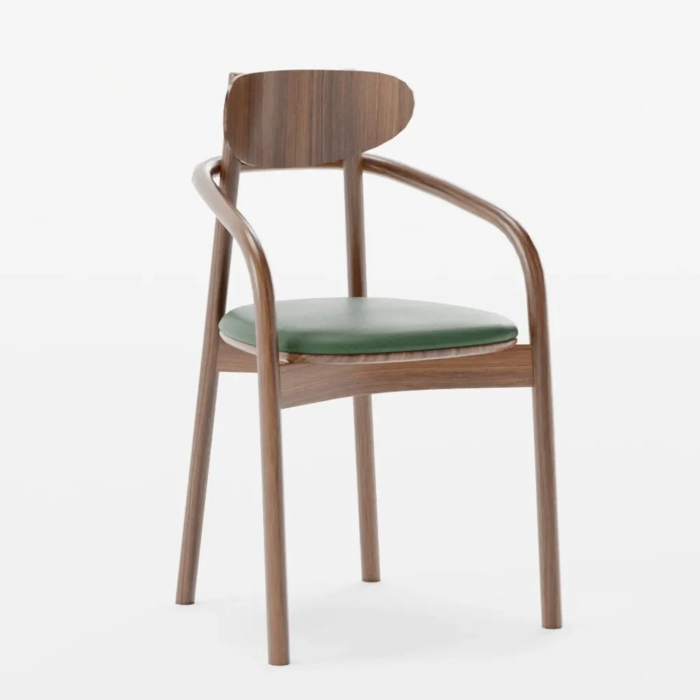 Wooden Armchair With Green Seat