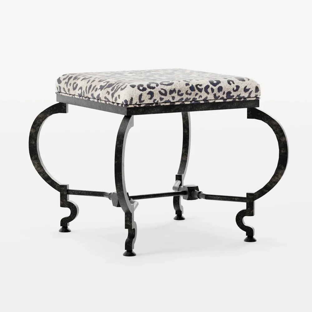 Leopard Print Wrought Iron Ottoman