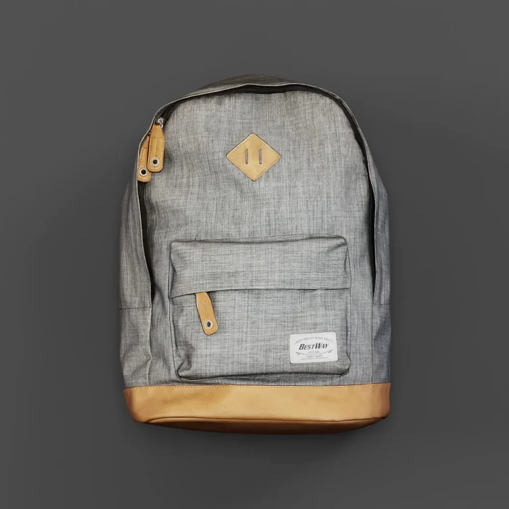 Backpack With Grey Fabric And Leather