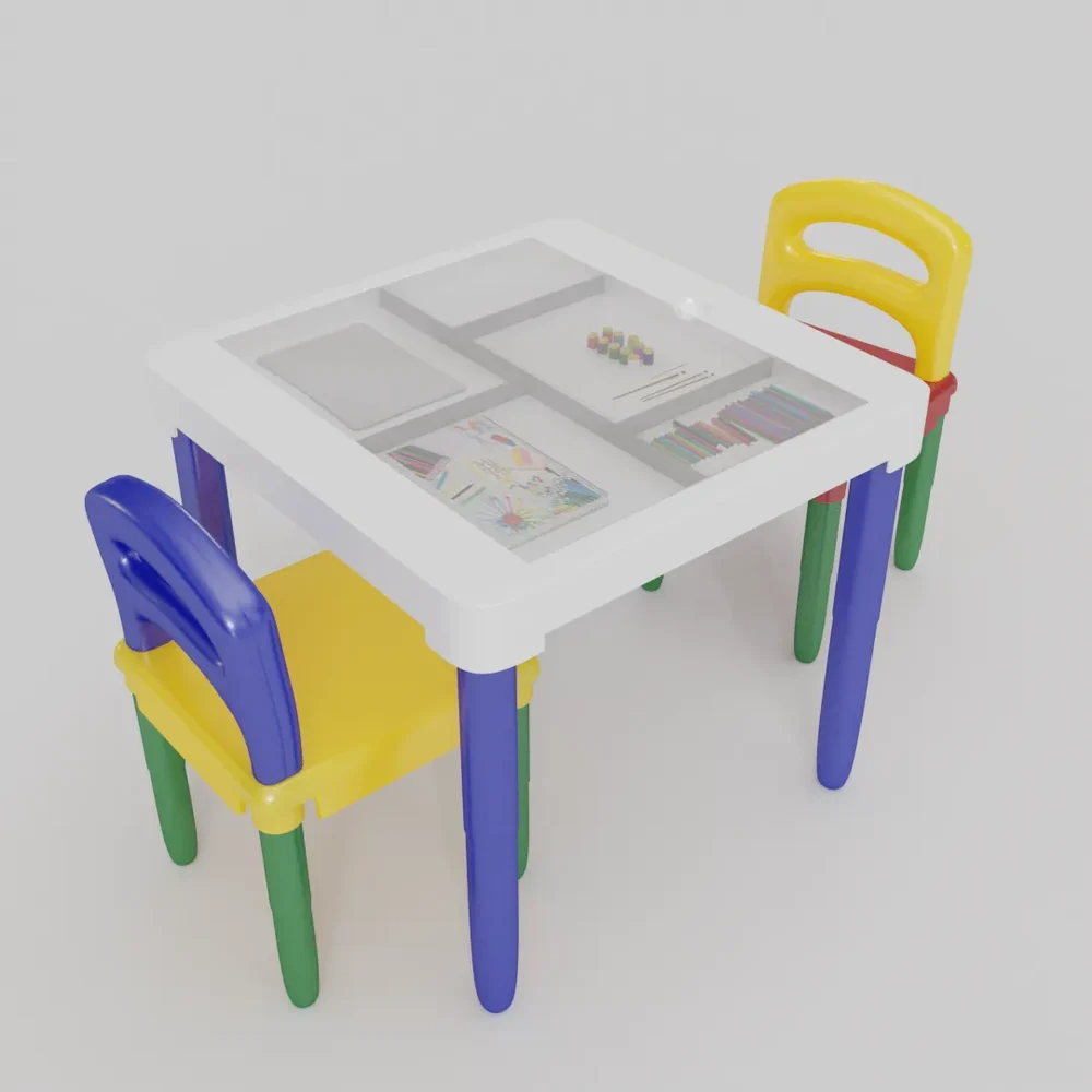 Kids Table And Chairs With Art Supplies