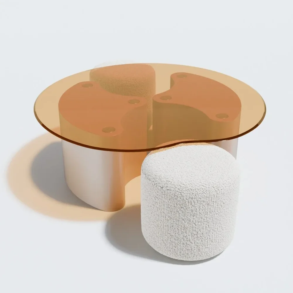 Glass Low Table With Footstool