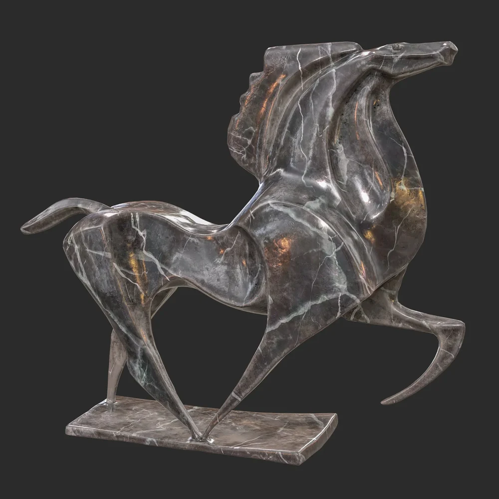 Horse Abstract Black Marble Statue