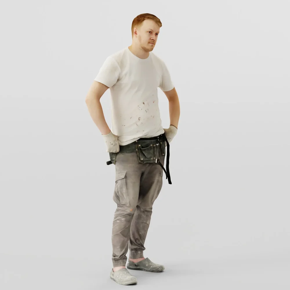 Worker In A White T-Shirt Standing
