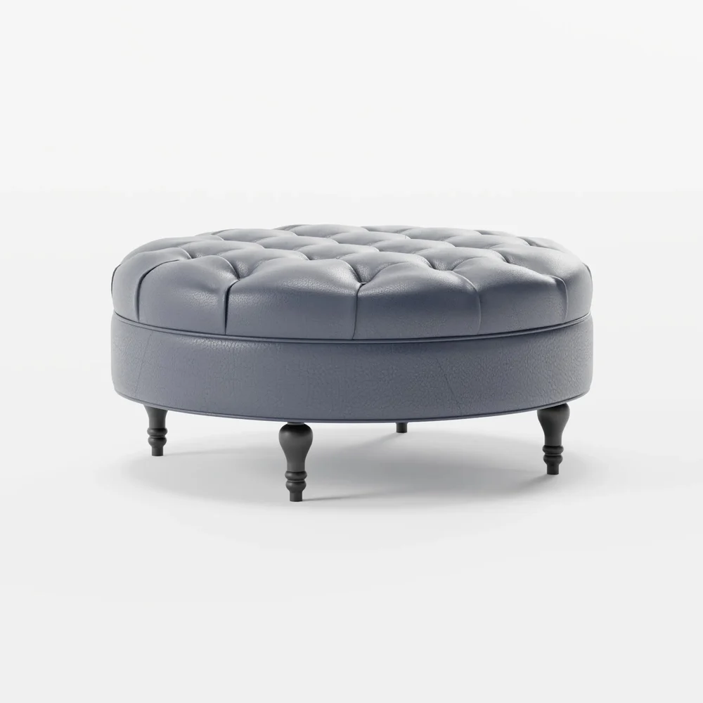 Adams Round Leather Ottoman