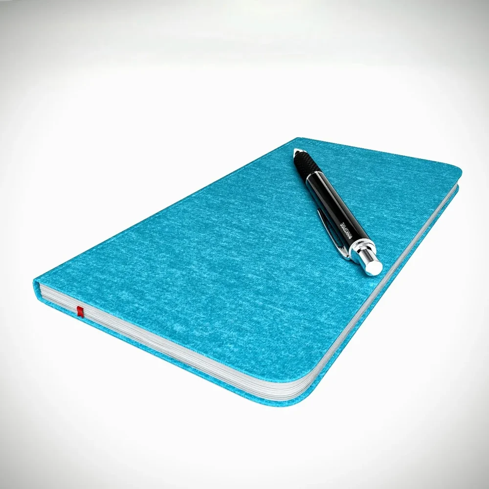 Notebook Blue Fabric And Pen