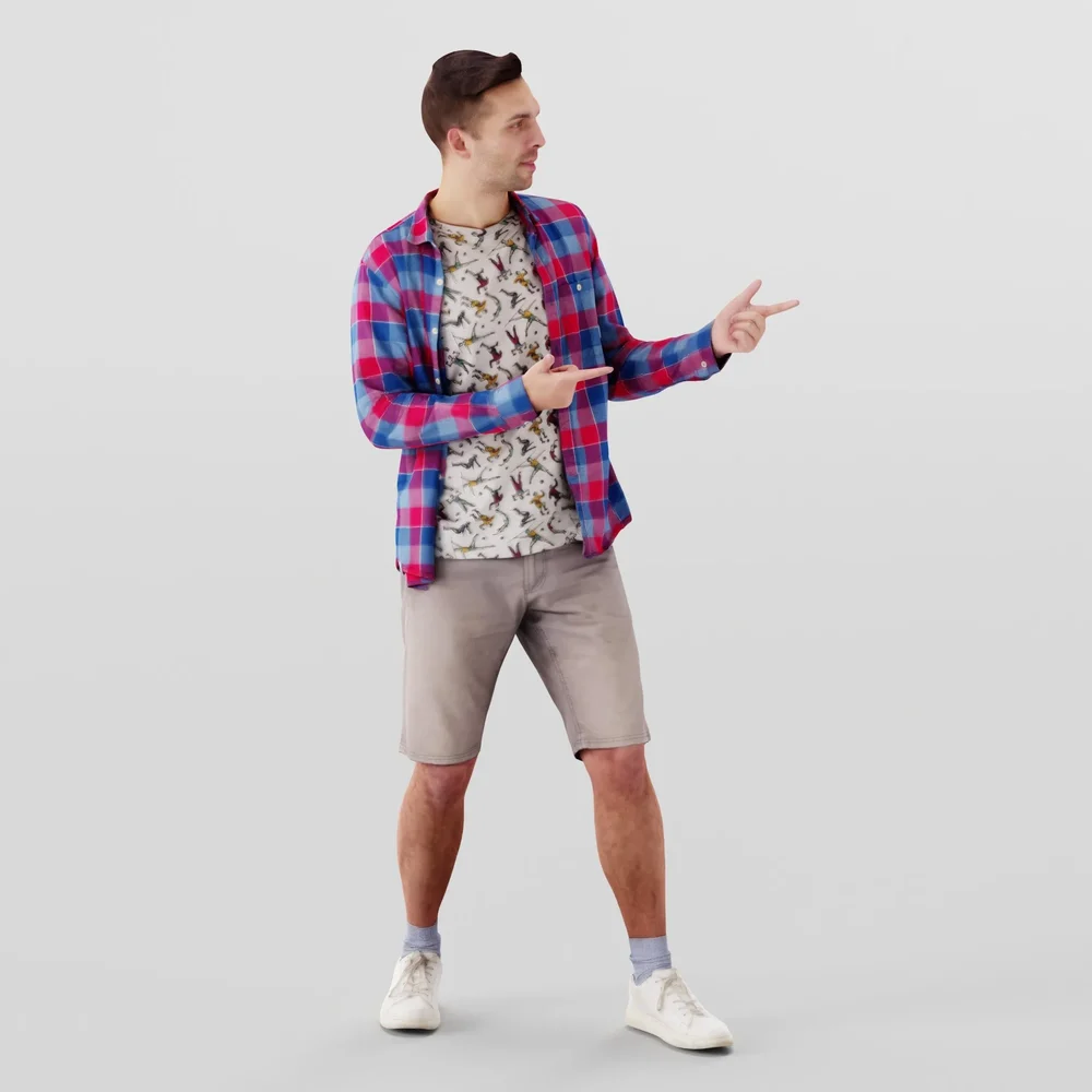 Party-Goer Man In Plaid Shirt And Shorts