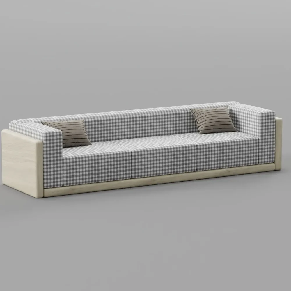 Checkered Pattern Sofa With Wood Base