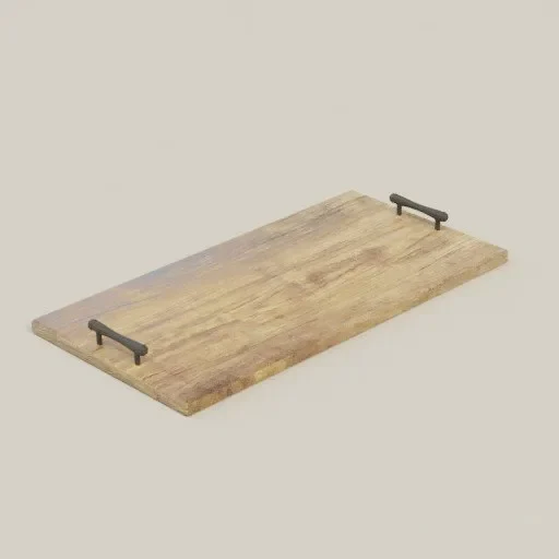 Wooden Tray With Steel Handle