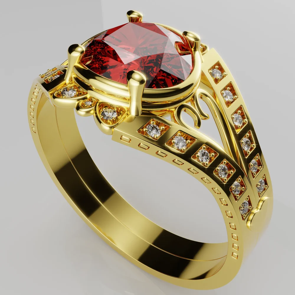 Gold Womens Ring - Regal Crimson