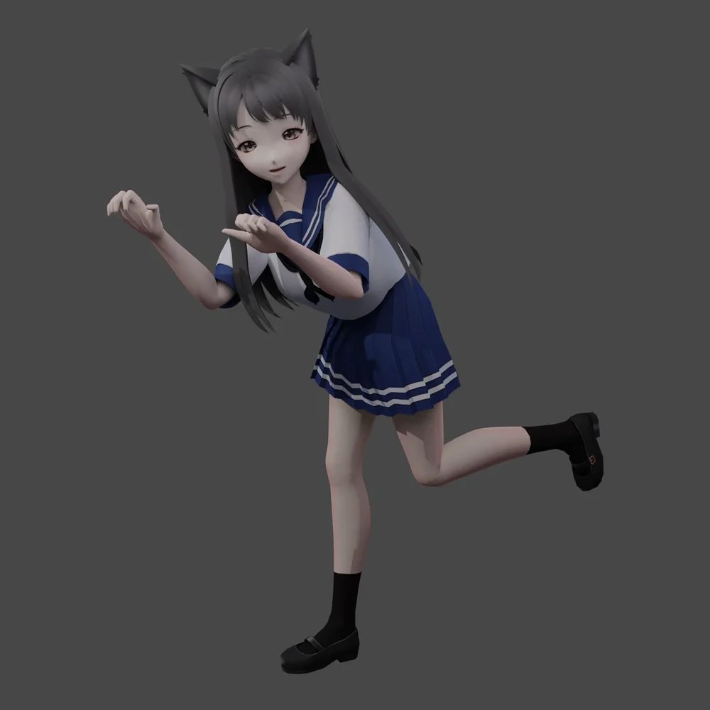 Stylized Anime Neko School Girl