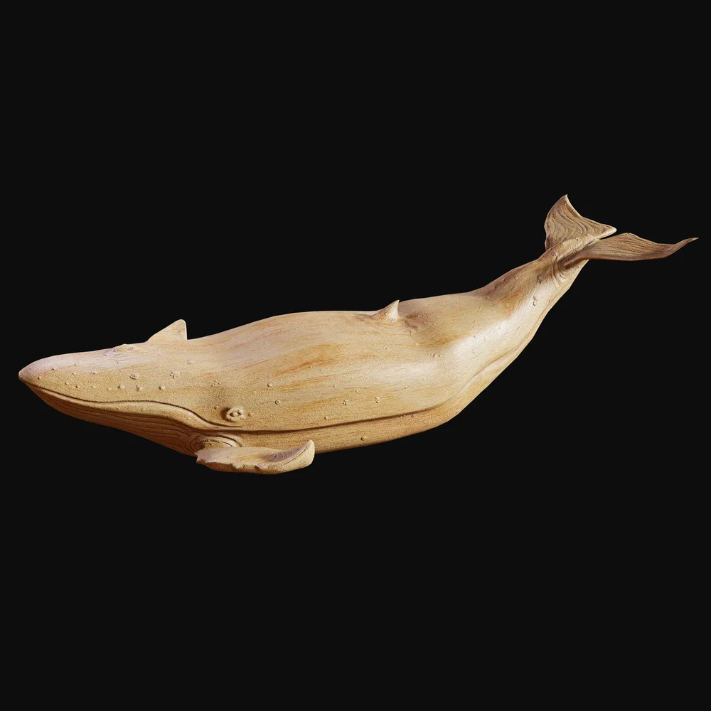 Wooden Whale Decorative Statue Plain