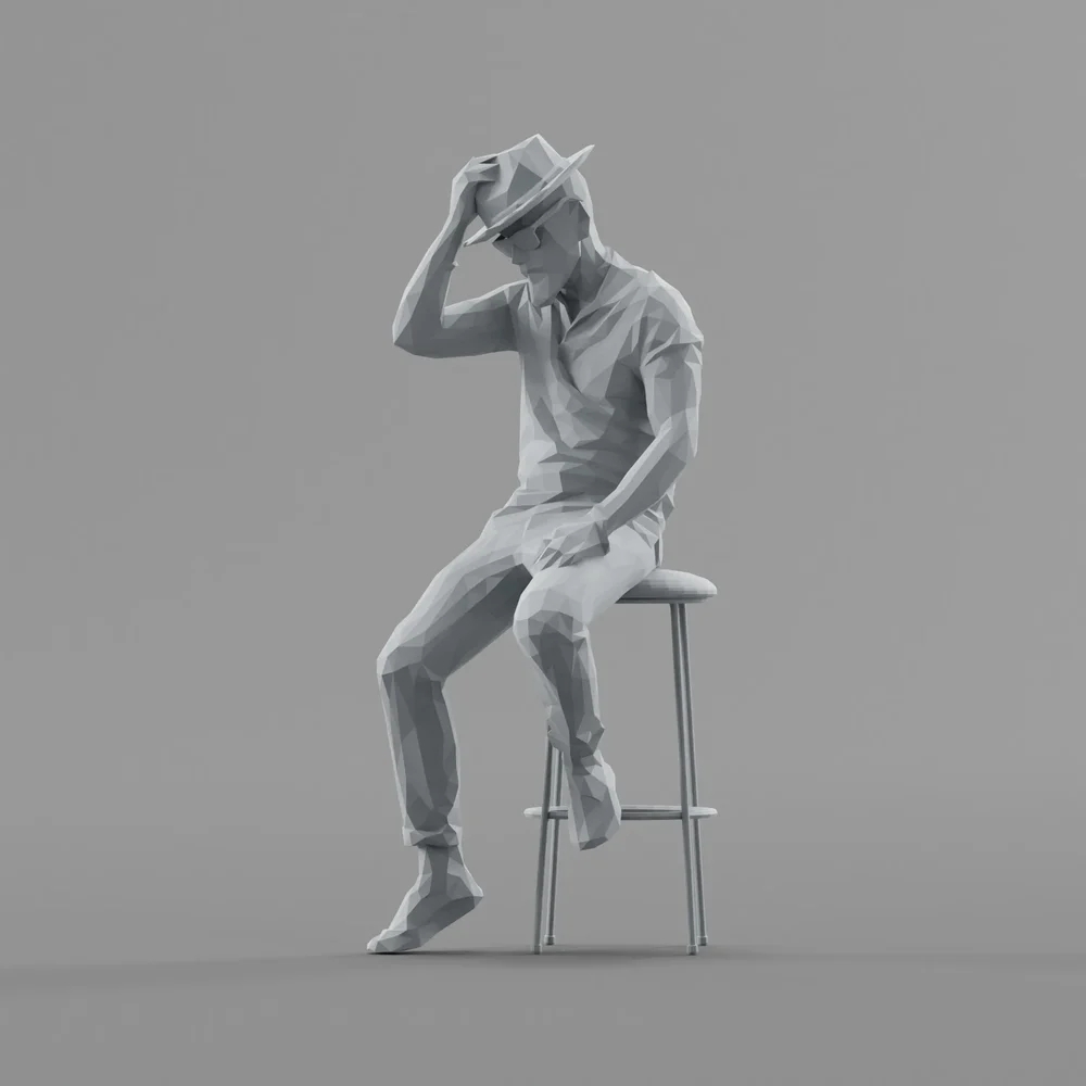 Lowpoly Male Sitting On A Bar Stool