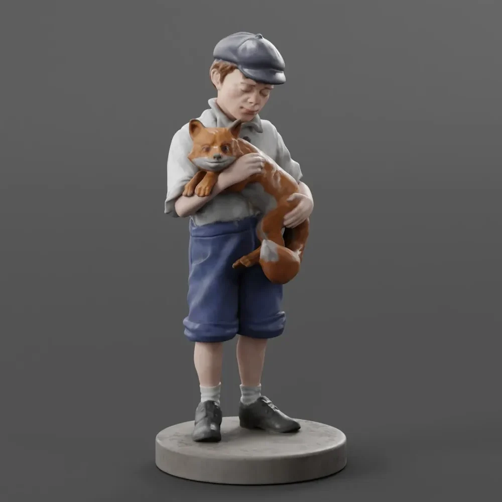 Boy Holding Fox Figurine