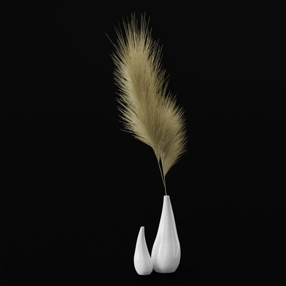 Pampas Grass On Ceramic White Vase