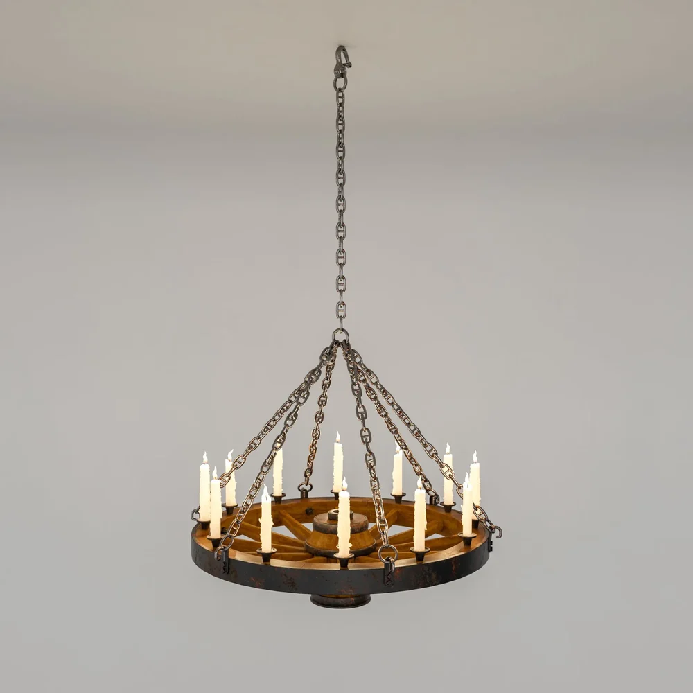 Chandelier Rustic Wheel 12 Candles