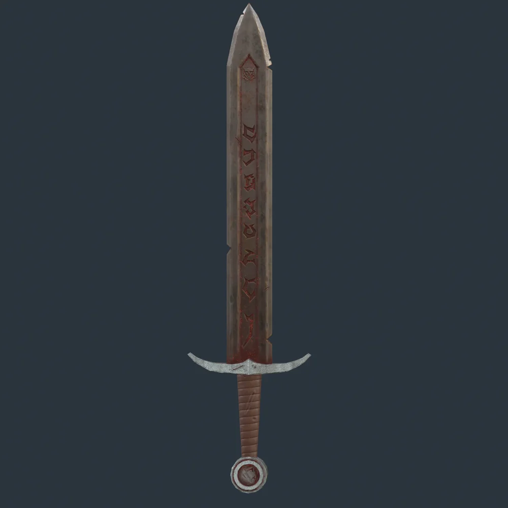 Engraved Medieval Sword Weathered Steel Game Ready