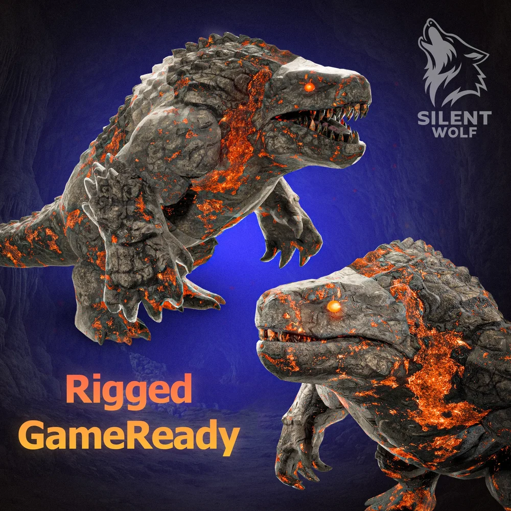 Lava Lizard Creature-Rigged-Animated