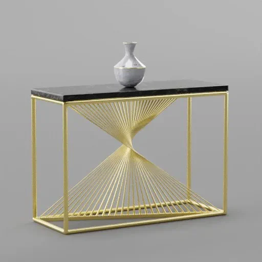 Marble Console Side Table With Brass Legs And Vase