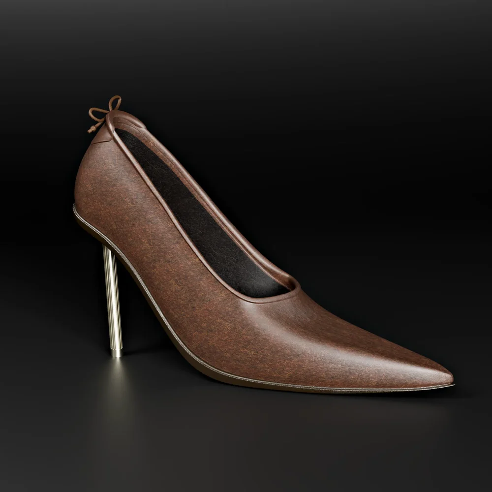 High-Heeled Brown Leather Shoe